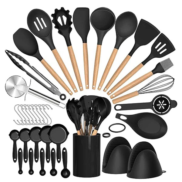 Conjunto de utensílios de cozinha de silicone 36pcs com suporte